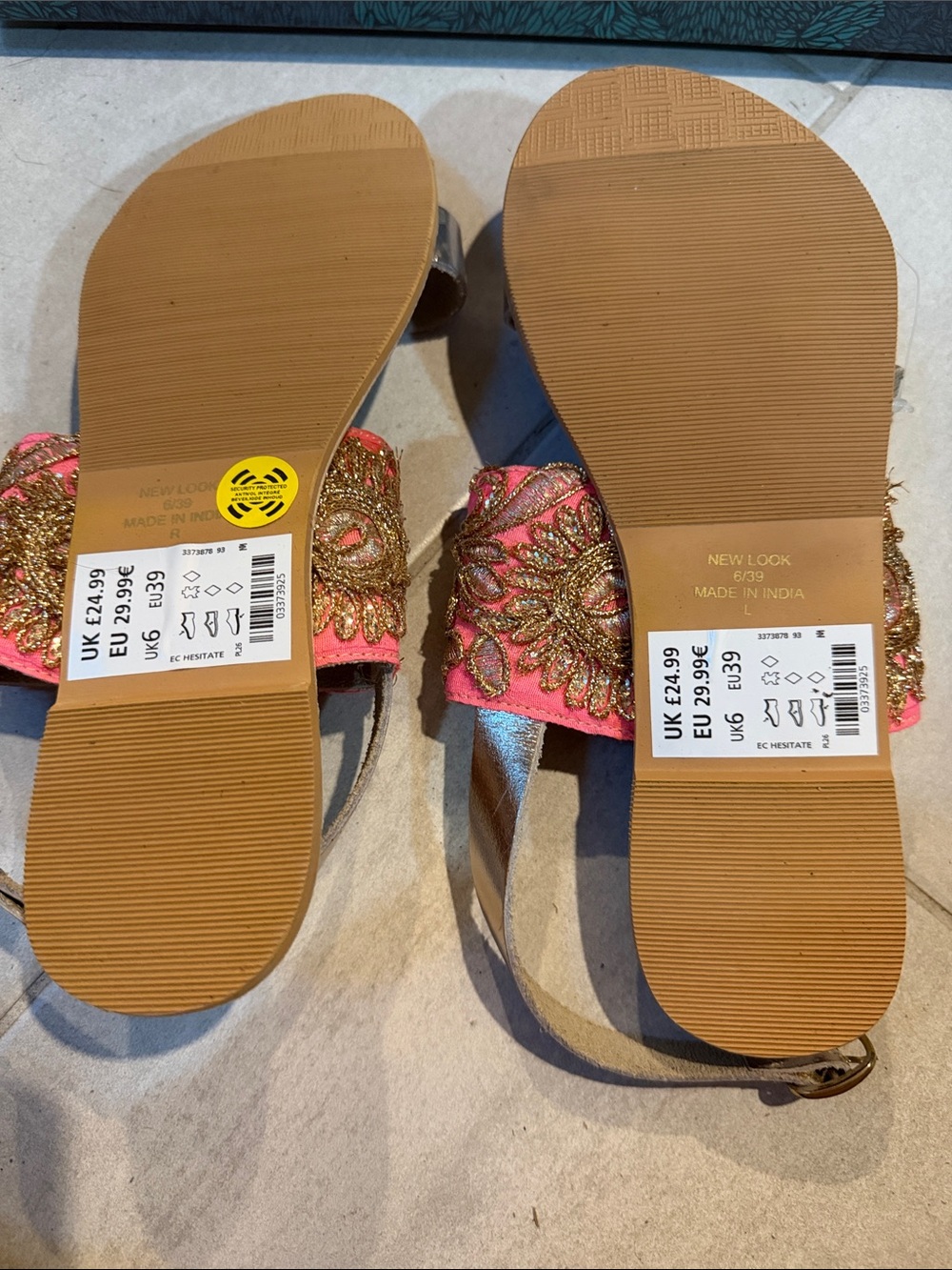 New Look Gold-Strap Sandals with Pink Embroidered Panels - Picture 4 of 5